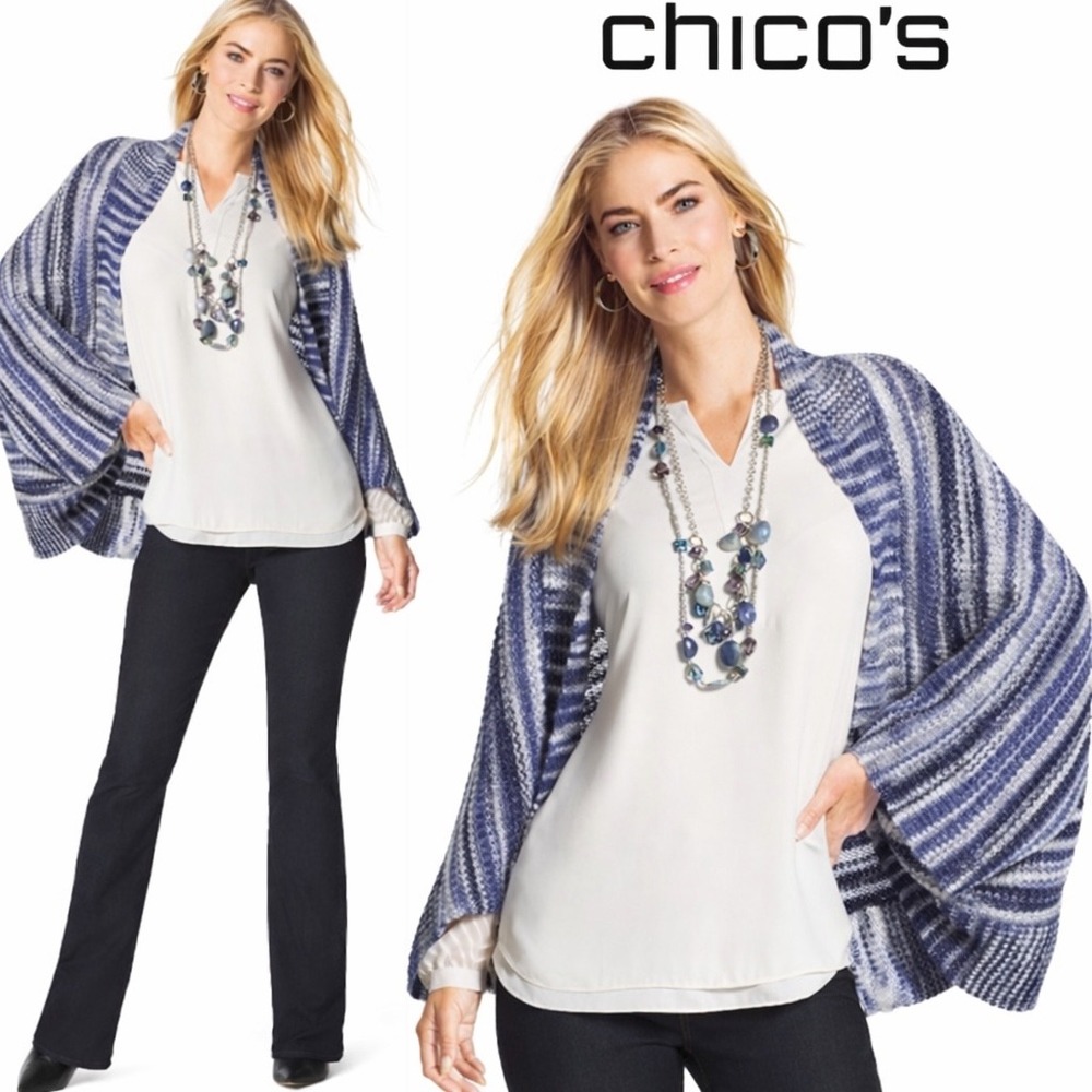 Chicos Blue Marl Cozy Cocoon‎ Cardigan Sweater Wrap One Size OS